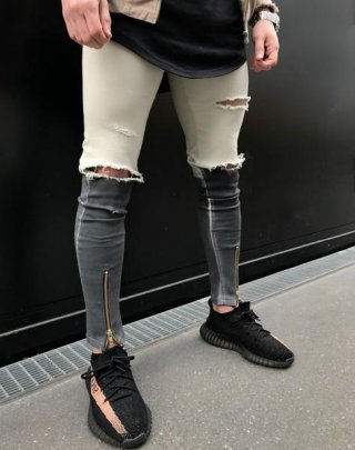 Dual Tone Skinny Ripped Ankle Zipper Jeans Dual Tone Skinny Ripped Ankle Zipper Jeans
