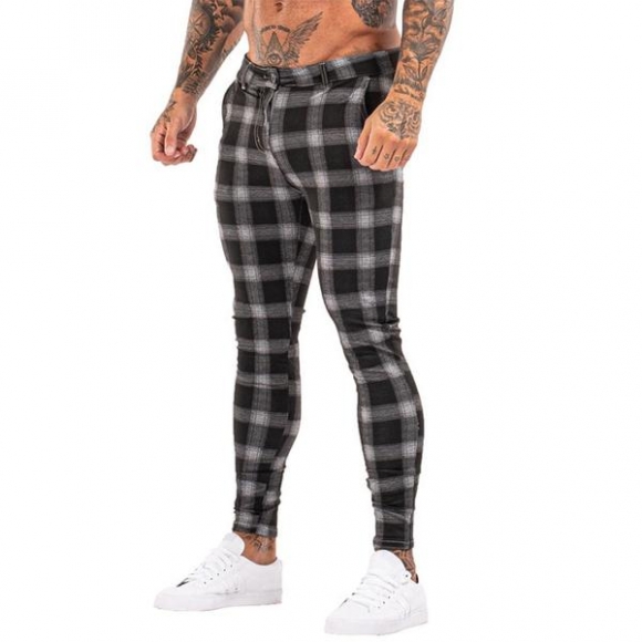 7396 Plaid Pattern Skinny Fit Chinos