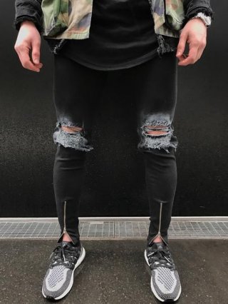 Black Skinny Faded Ripped Ankle Zipper Jeans Black Skinny Faded Ripped Ankle Zipper Jeans