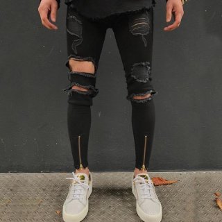 Black Skinny Ripped Ankle Zipper Jeans Black Skinny Ripped Ankle Zipper Jeans
