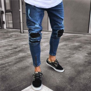 Dark Blue Skinny Tapered Ankle Zipper Jeans Dark Blue Skinny Tapered Ankle Zipper Jeans
