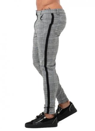 7353 Plaid Pattern Side Stripe Skinny Chinos 7353 Plaid Pattern Side Stripe Skinny Chinos