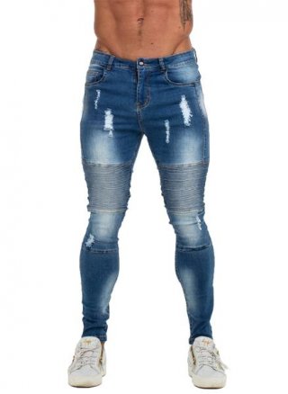 3759 Faded Blue Pleated Skinny Stretch Jeans