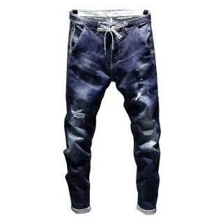 Distressed Ripped Skinny Tapered Jeans w/ Drawstring Distressed Ripped Skinny Tapered Jeans w/ Drawstring