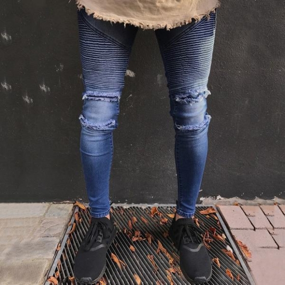 Blue Ripped Skinny Stretch Jeans