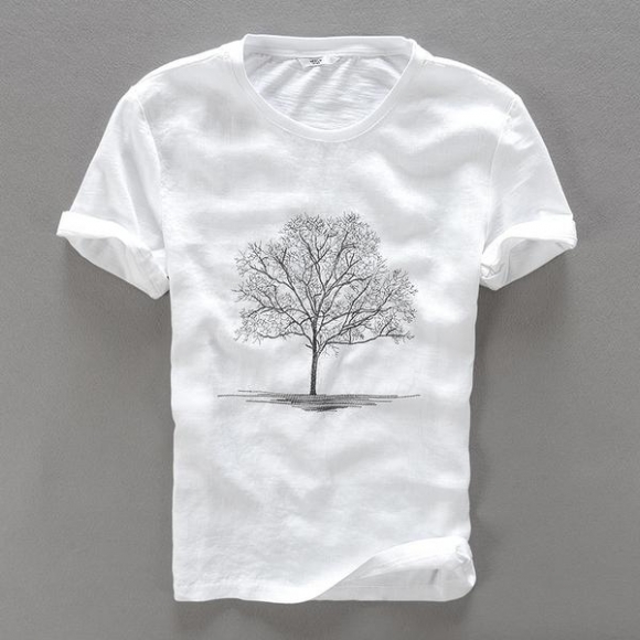 Luxury Linen Embroidered Tree T-Shirt
