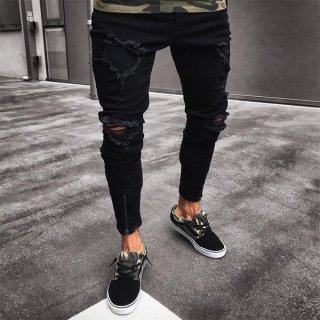 Black Knee Ripped Distressed Ankle Zipper Jeans Black Knee Ripped Distressed Ankle Zipper Jeans