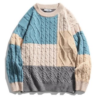 Colour Block Cable-knit Oversized Sweater Colour Block Cable-knit Oversized Sweater