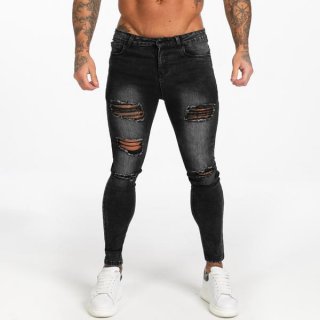 3112 Dark Washed Ripped Black Skinny Jeans
