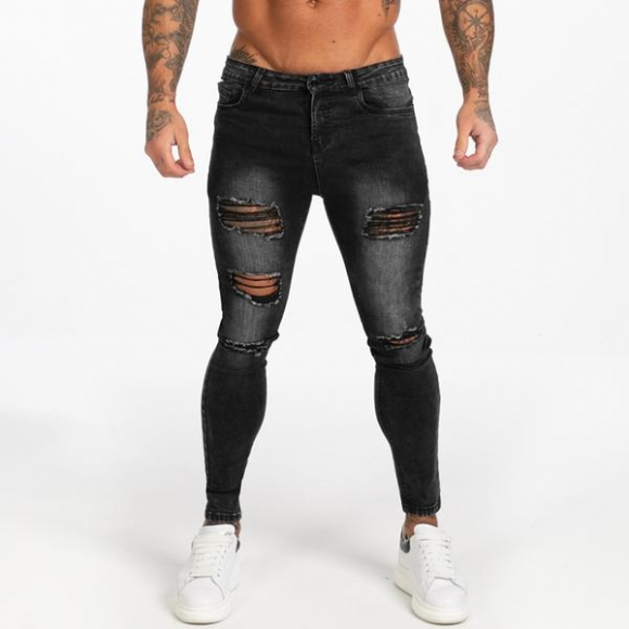 3112 Dark Washed Ripped Black Skinny Jeans