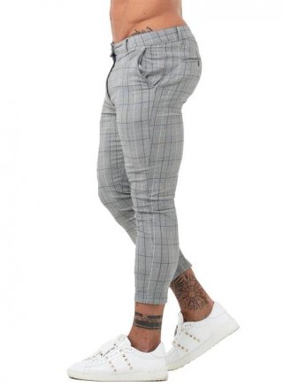7356 Grey Plaid Pattern Skinny Chinos