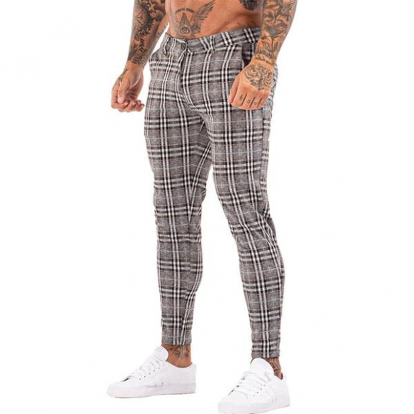 3101 Plaid Pattern Skinny Fit Chinos