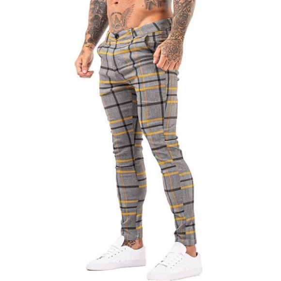7397 Plaid Pattern Skinny Fit Chinos