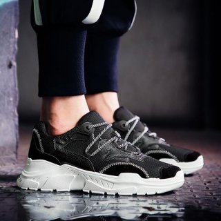 MERCY RX97 Chunky Leather/Mesh Sneakers - Black